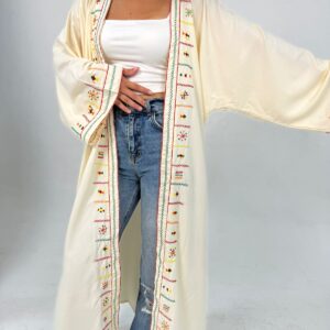 Handmade  siwan Embroidered Long Cotton Cardigan – Butter Yellow – Free Size