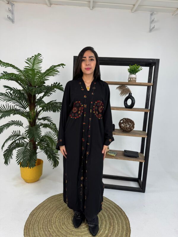 Handmade  siwan Embroidered Long Cotton Cardigan – black – M Size - Image 2