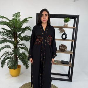 Handmade  siwan Embroidered Long Cotton Cardigan – black – M Size