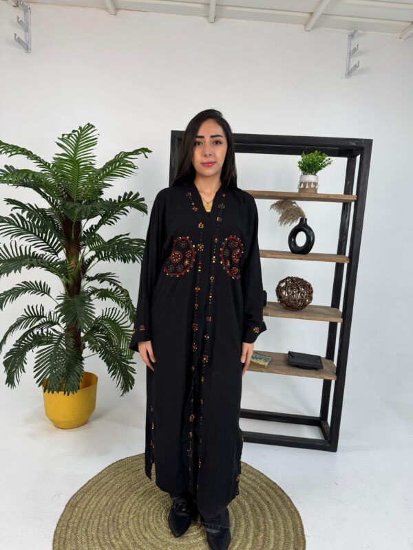 Handmade  siwan Embroidered Long Cotton Cardigan – black – M Size