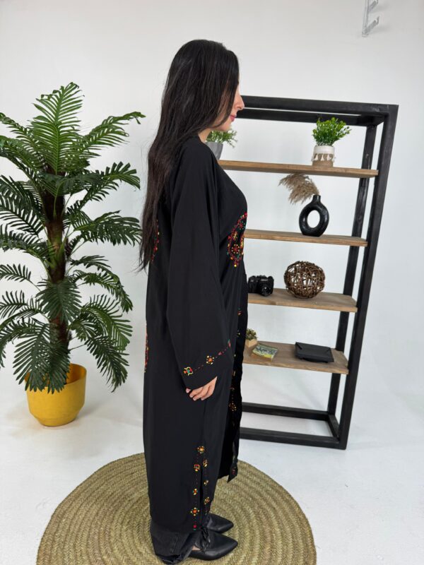 Handmade  siwan Embroidered Long Cotton Cardigan – black – M Size - Image 3