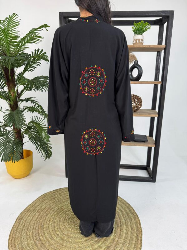 Handmade  siwan Embroidered Long Cotton Cardigan – black – M Size - Image 4