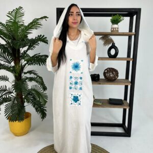 Hand-Embroidered spanish-Linen Abaya – white