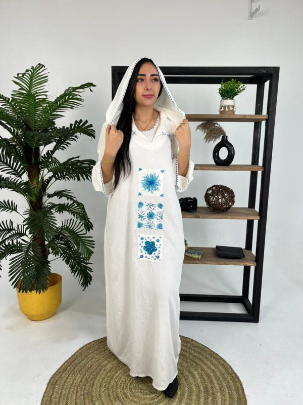 Hand-Embroidered spanish-Linen Abaya – white