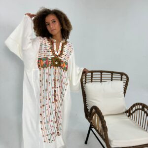 Spanish Linen Abaya Hand-Embroidered from Siwa