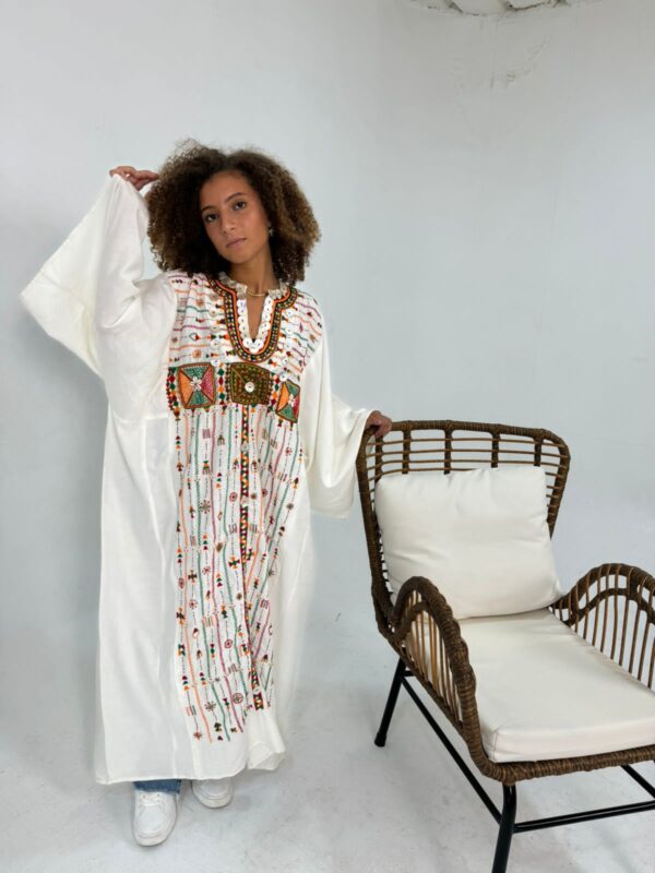 Spanish Linen Abaya Hand-Embroidered from Siwa