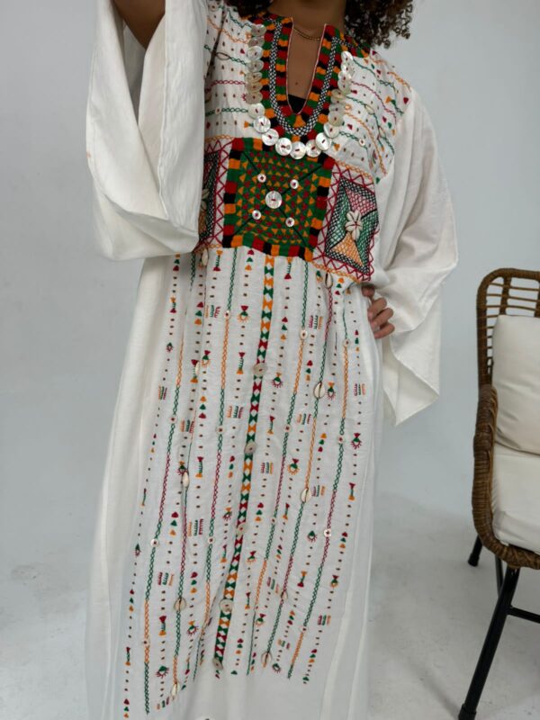 Spanish Linen Abaya Hand-Embroidered from Siwa  Free size up to 3xL - Image 2