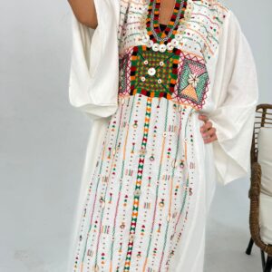 Spanish Linen Abaya Hand-Embroidered from Siwa  Free size up to 3xL
