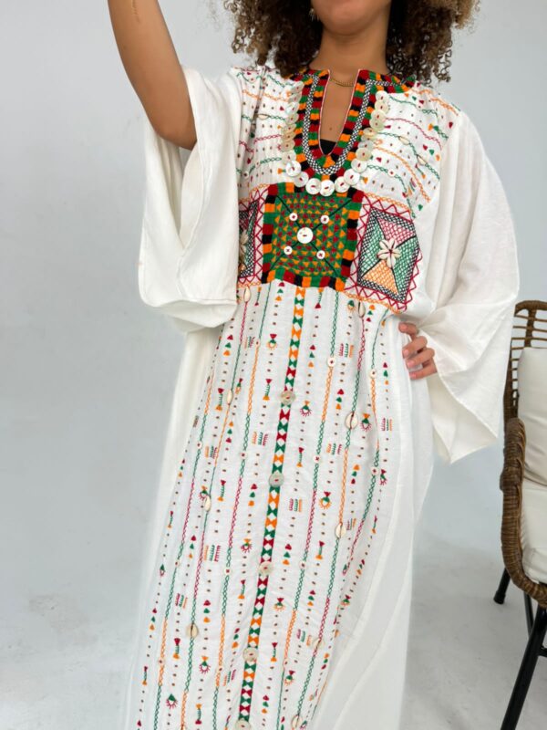 Spanish Linen Abaya Hand-Embroidered from Siwa  Free size up to 3xL