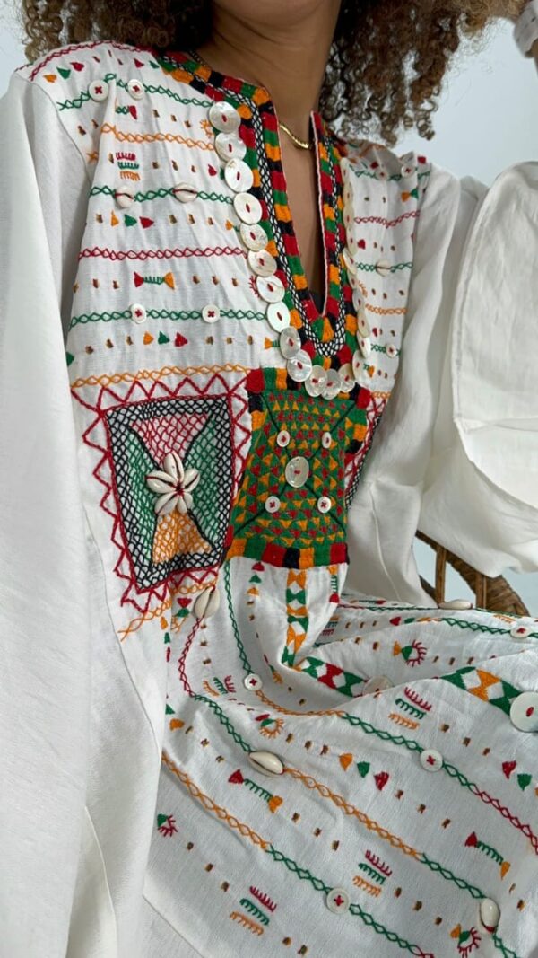 Spanish Linen Abaya Hand-Embroidered from Siwa  Free size up to 3xL - Image 3