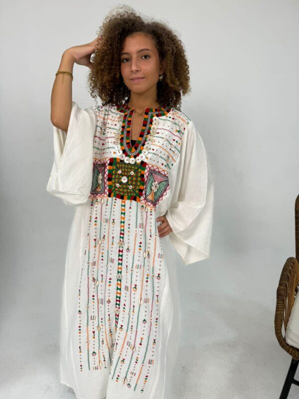 Spanish Linen Abaya Hand-Embroidered from Siwa  Free size up to 3xL - Image 4
