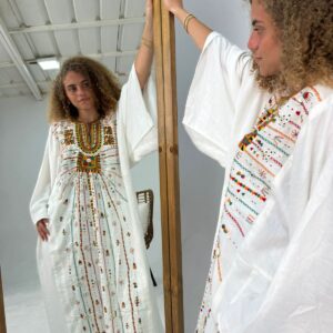 Spanish Linen Abaya Hand-Embroidered from Siwa