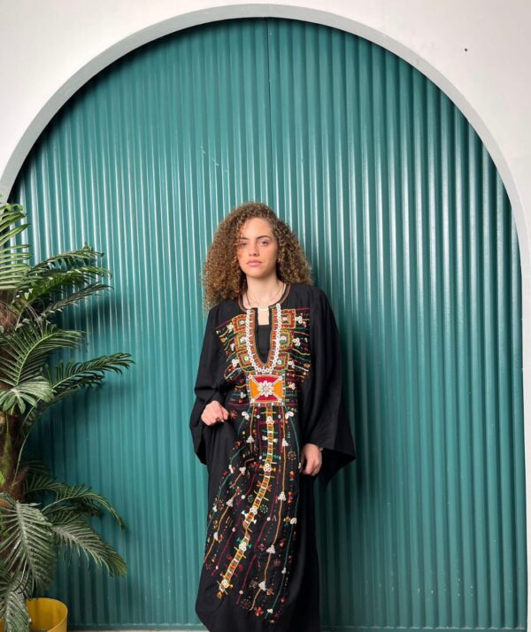 Spanish Linen Abaya Hand-Embroidered from Siwa