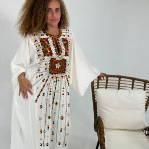 Spanish Linen Abaya Hand-Embroidered from Siwa