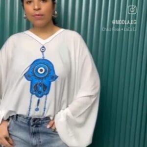 Hand-Painted Long-Sleeve Cotton blouse free size