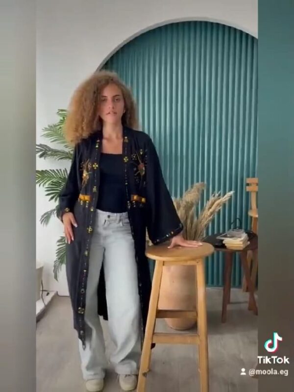 Handmade Embroidered Long Cotton Cardigan - Image 3