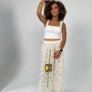 Handwoven & Hand-Embroidered Long Cotton Skirt free size