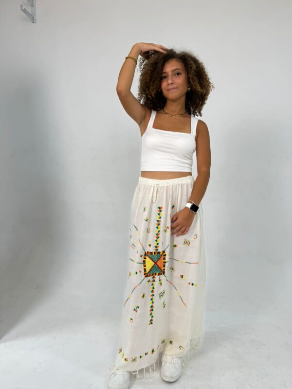Handwoven & Hand-Embroidered Long Cotton Skirt free size