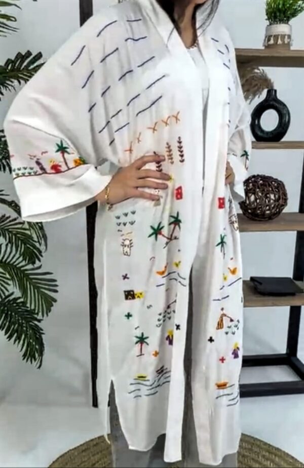 Hand-Embroidered Long Cotton Cardigan – Egyptian Village-Inspired - Image 2