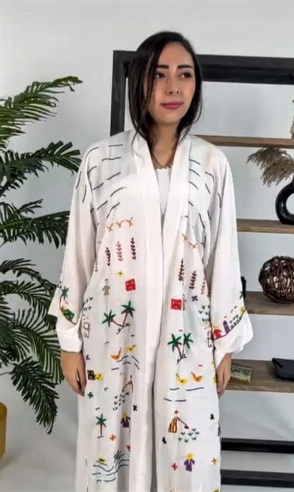 Hand-Embroidered Long Cotton Cardigan – Egyptian Village-Inspired - Image 3