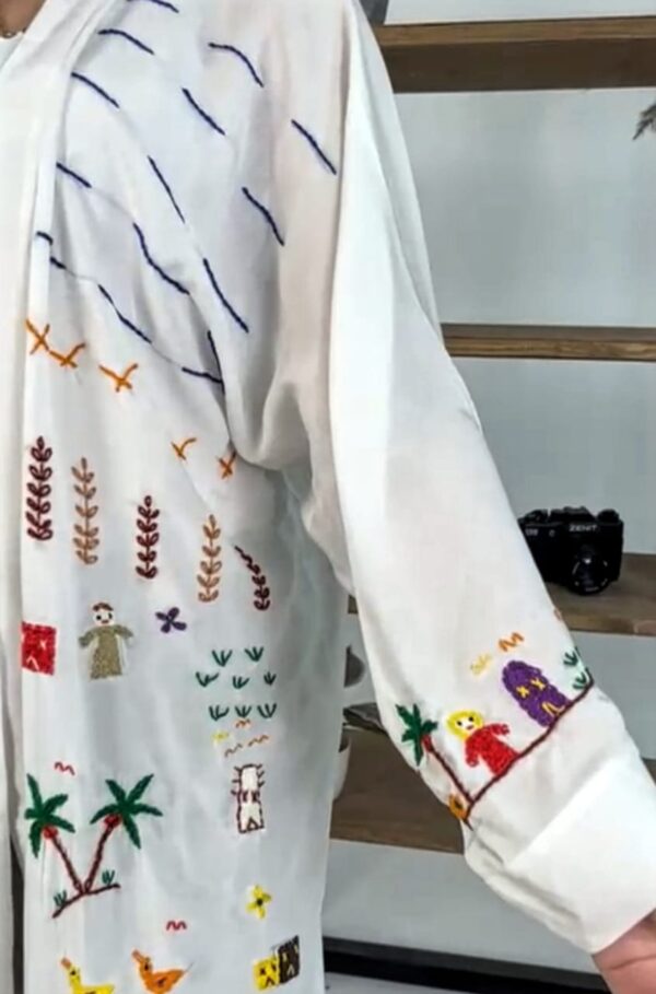 Hand-Embroidered Long Cotton Cardigan – Egyptian Village-Inspired - Image 5