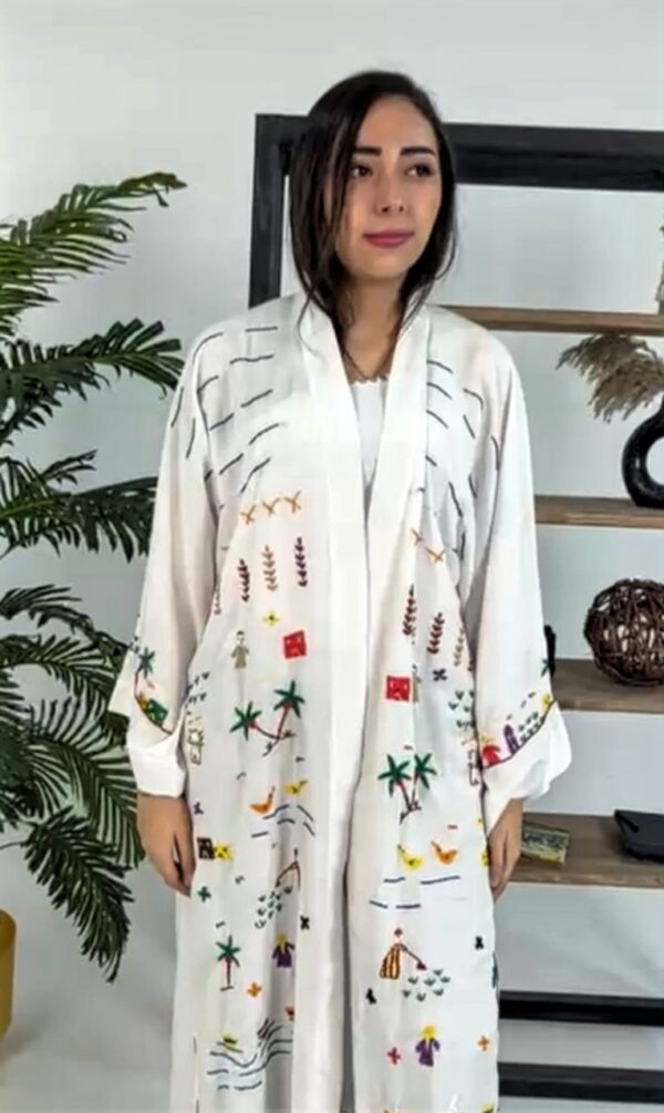 Hand-Embroidered Long Cotton Cardigan – Egyptian Village-Inspired
