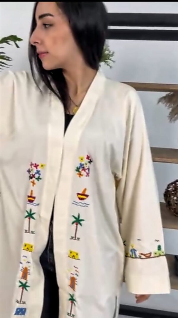 Hand-Embroidered Long Cotton Cardigan – Egyptian Village-Inspired - Image 2