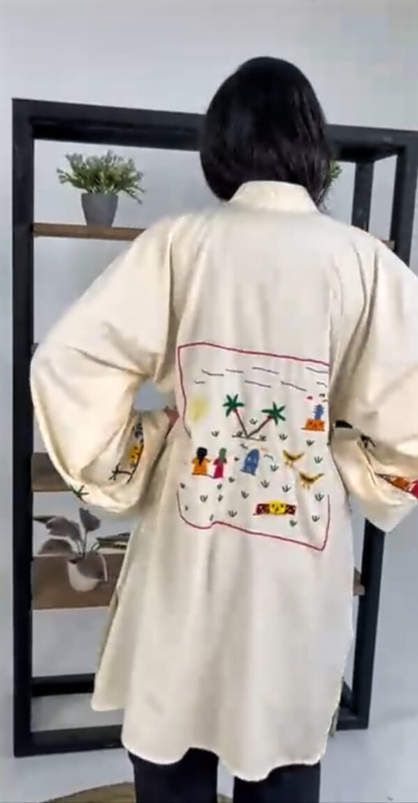 Hand-Embroidered Long Cotton Cardigan – Egyptian Village-Inspired - Image 4