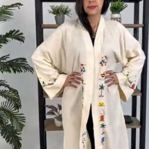 Hand-Embroidered Long Cotton Cardigan – Egyptian Village-Inspired