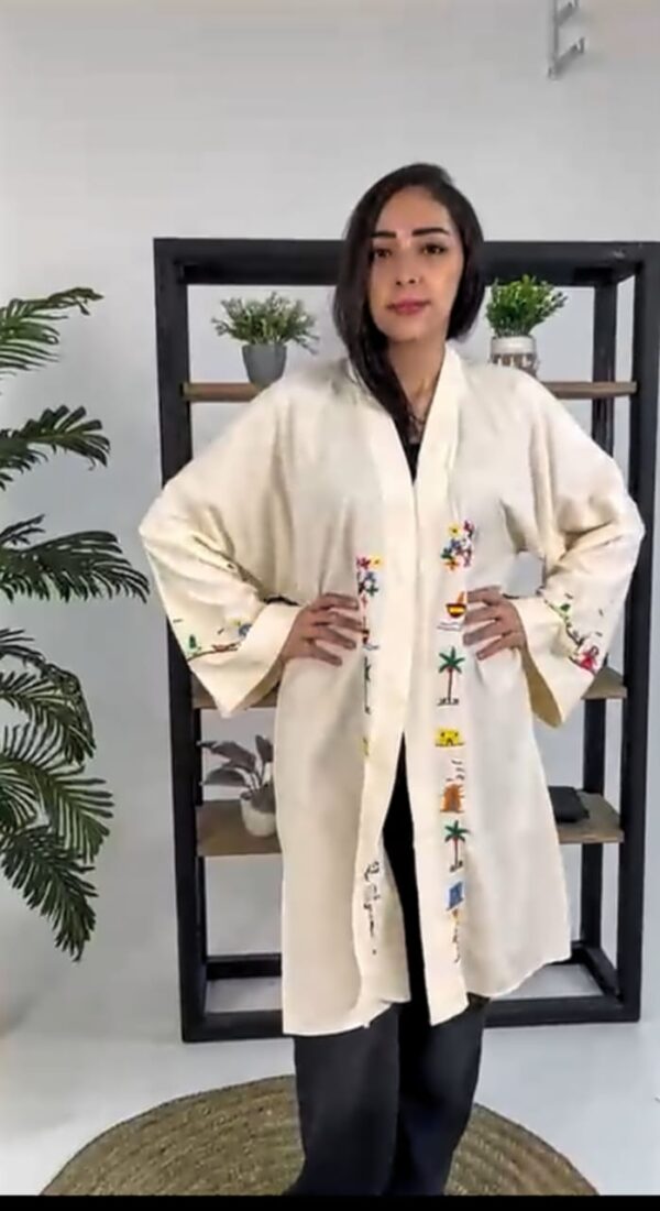 Hand-Embroidered Long Cotton Cardigan – Egyptian Village-Inspired