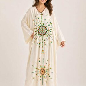 Handmade Linen Abaya with Hand Embroidery from Siwa Free size up to 3XL