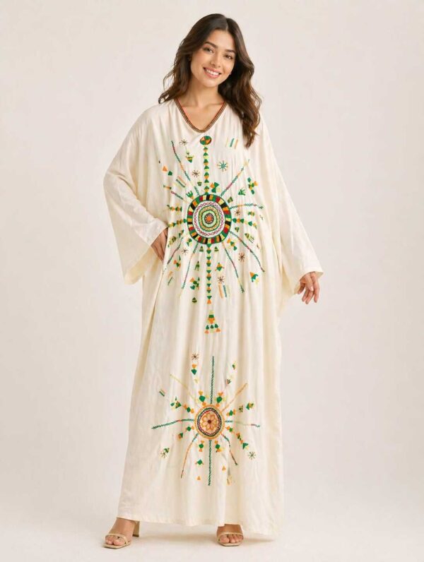 Handmade Linen Abaya with Hand Embroidery from Siwa Free size up to 3XL