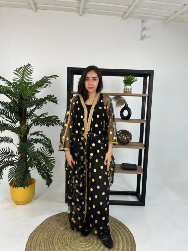 Elegant open-front black tulle abaya - Image 2