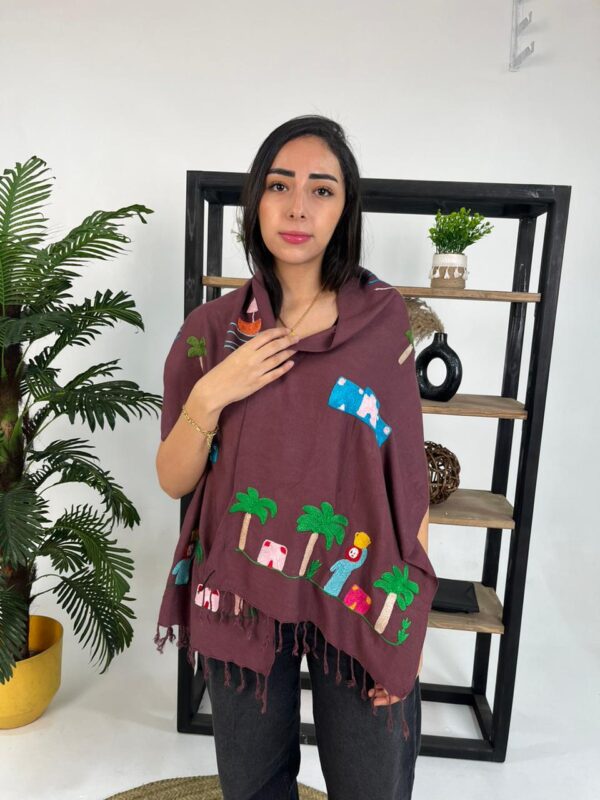 Handwoven Akhmim Cotton Shawl – Colorful Embroidery Depicting Egyptian Village Life - Image 3