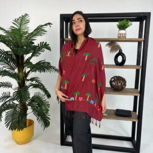Handwoven Akhmim Cotton Shawl – Colorful Embroidery Depicting Egyptian Village Life
