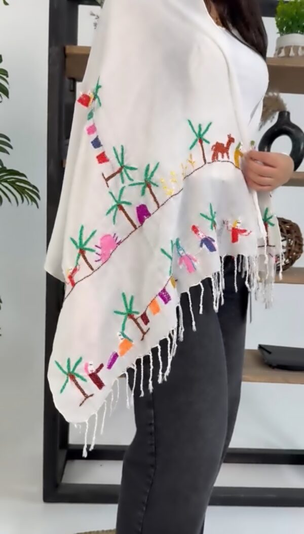 Handwoven Akhmim Cotton Shawl – Colorful Embroidery Depicting Egyptian Village Life - Image 4
