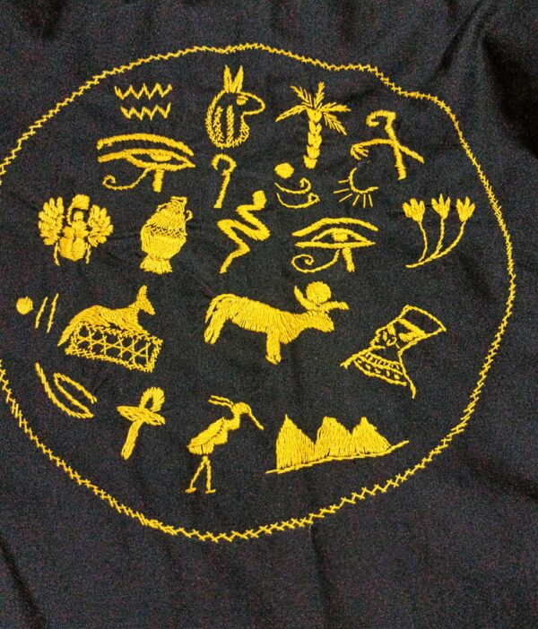 Hand-Embroidered Pharaonic blended Linen Long Cardigan – Black - Image 5