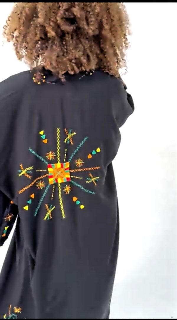 Handmade  siwan Embroidered Long Cotton Cardigan – black – Free Size free size up to3 XL - Image 6