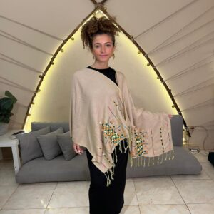 Green Olive Handwoven Akhmim Cotton Shawl | Hand-Embroidered by Siwan Women | 190×60 cm