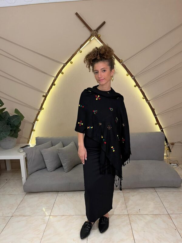 Black Handwoven Akhmim Cotton Shawl | Hand-Embroidered by Siwan Women | 185×60 cm - Image 3