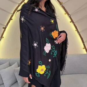 Black Akhmim Handwoven Cotton Shawl | Traditional Loom "Mansag" | 180×75 cm