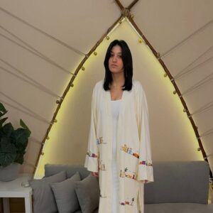 Hand-Embroidered Long Cotton Cardigan – Egyptian Village-Inspired