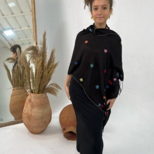 Handwoven black Akhmim Cotton Shawl | Hand-Embroidered by Women of Saint Catherine | 175×60 cm