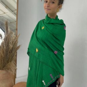 Handwoven Green Akhmim Cotton Shawl | Hand-Embroidered by Women of Saint Catherine | 180×2m