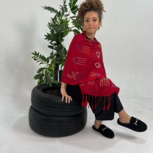 Red Akhmim Cotton Shawl | Hand-Embroidered by Nubian Women of Aswan  180×60 cm