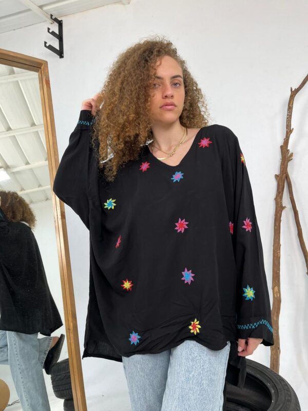 Black Cotton Hand-Embroidered blouse by St. Catherine Women | Free Size up to 3XL - Image 3