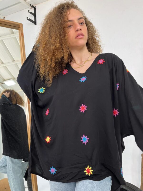 Black Cotton Hand-Embroidered blouse by St. Catherine Women | Free Size up to 3XL - Image 4