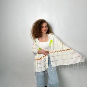 White Akhmim Cotton Shawl | Hand-Embroidered by Nubian Women of Aswan | 180×60 cm