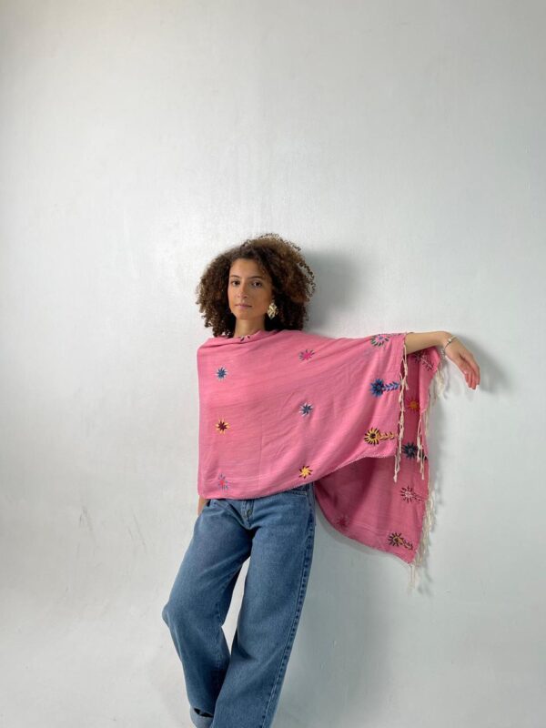 Handwoven Dark Rose Akhmim Cotton Shawl | Hand-Embroidered by Women of Saint Catherine | 166×68 cm - Image 5