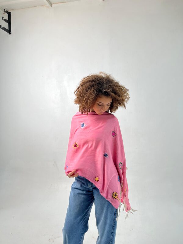 Handwoven Dark Rose Akhmim Cotton Shawl | Hand-Embroidered by Women of Saint Catherine | 166×68 cm - Image 6